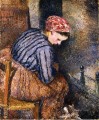体を温める農民の女性 1883年 カミーユ・ピサロ